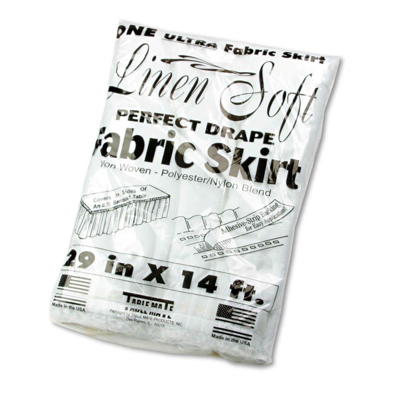 Tablemate 29 in. x 14 ft. Table Set Polyester Linen-Like Table Skirting - White